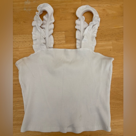 Garage White Ruffled Strap Tank Top - Picture 1 of 3
